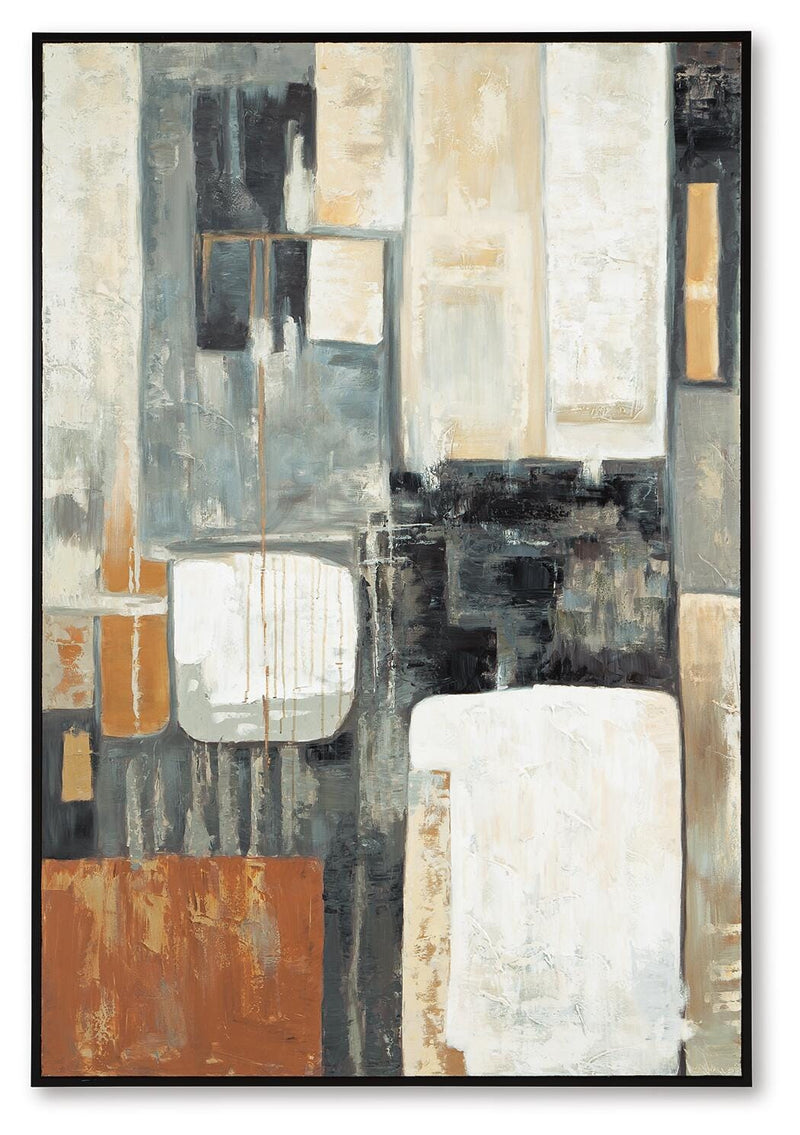 Ashley Furniture Howford Wall Art featuring a modern abstract design in neutral tones, suitable for contemporary home decor.