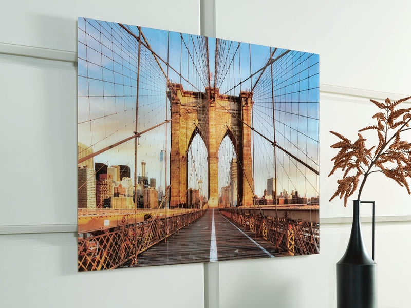 Ashley Furniture Shayward Wall Art featuring a modern abstract design on a sleek framed canvas.