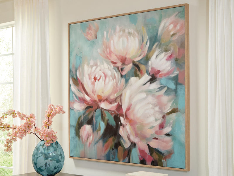 Ashley Furniture Parryville Wall Art featuring a modern, colorful abstract design on a neutral background.