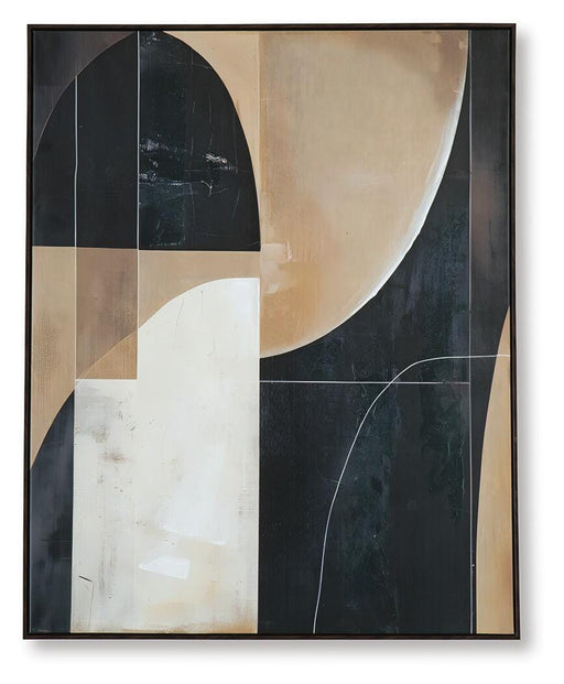 Ashley Furniture Ewanford Wall Art featuring a modern, abstract design in neutral tones, perfect for contemporary interior decor.