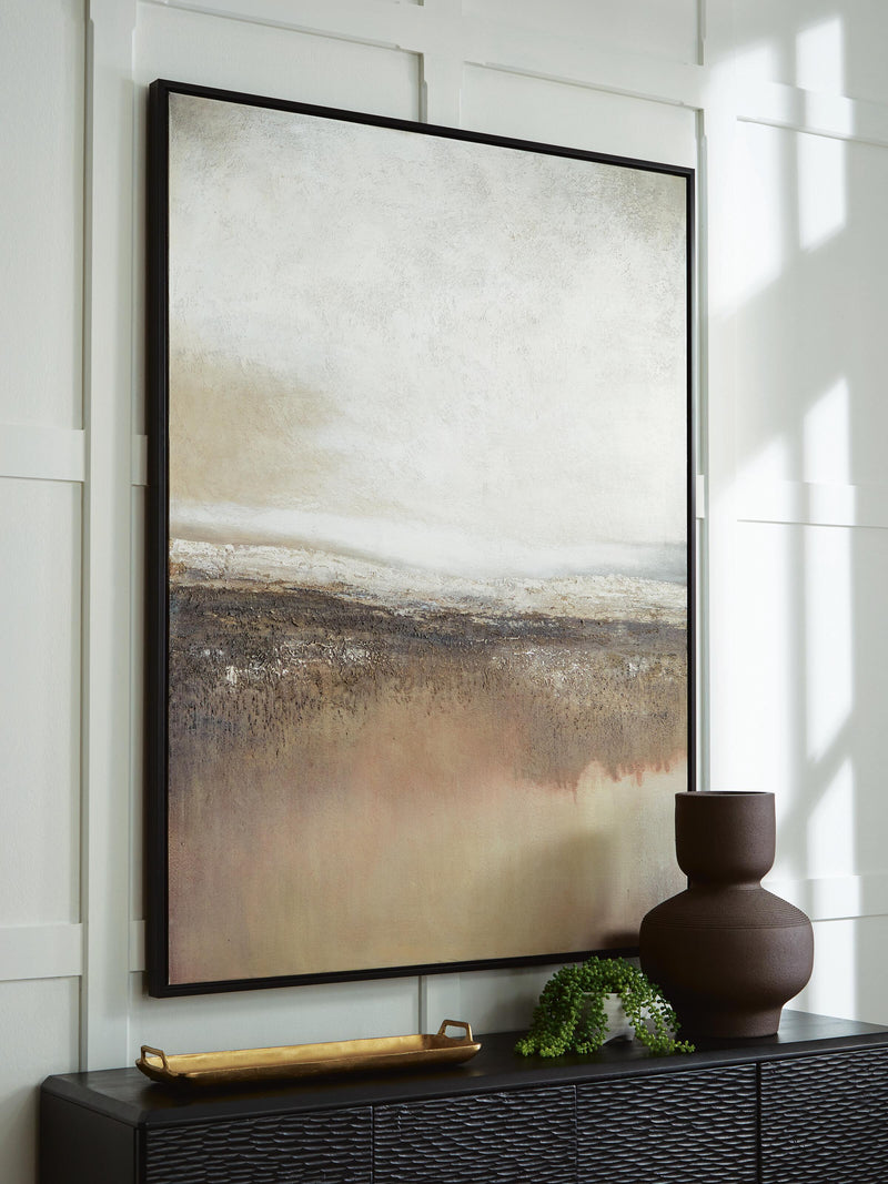 Ashley Furniture Siaking wall art featuring a modern, abstract design with vibrant colors on a canvas.
