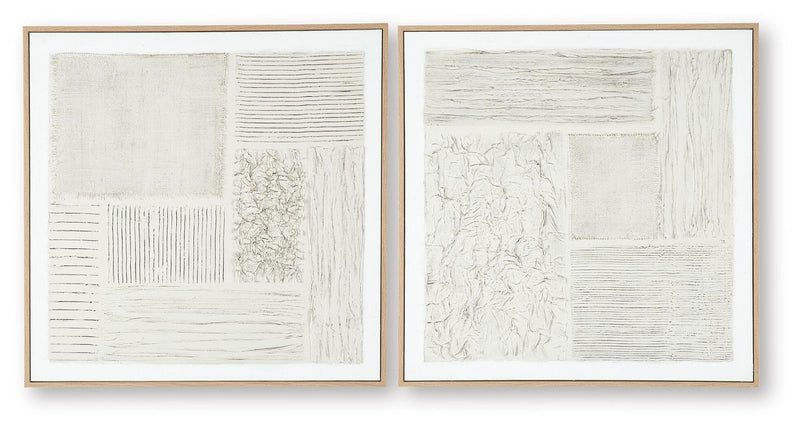 Set of two Andorfield wall art pieces by Ashley Furniture featuring modern abstract designs on canvas.