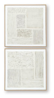 Set of two Andorfield wall art pieces by Ashley Furniture featuring modern, abstract designs in neutral tones.