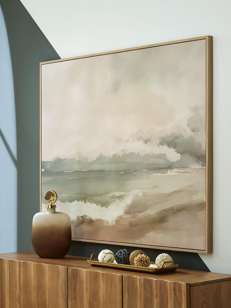 Ashley Furniture Vallus Wall Art featuring modern abstract design in neutral tones, perfect for contemporary home decor.