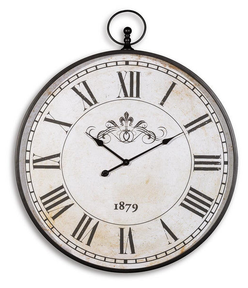 Ashley Furniture Augustina wall clock with a stylish round design and minimalist face, perfect for modern home decor.