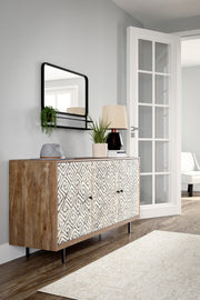 Ashley Furniture Kerrings accent cabinet with wood finish and stylish design, featuring doors and storage space.