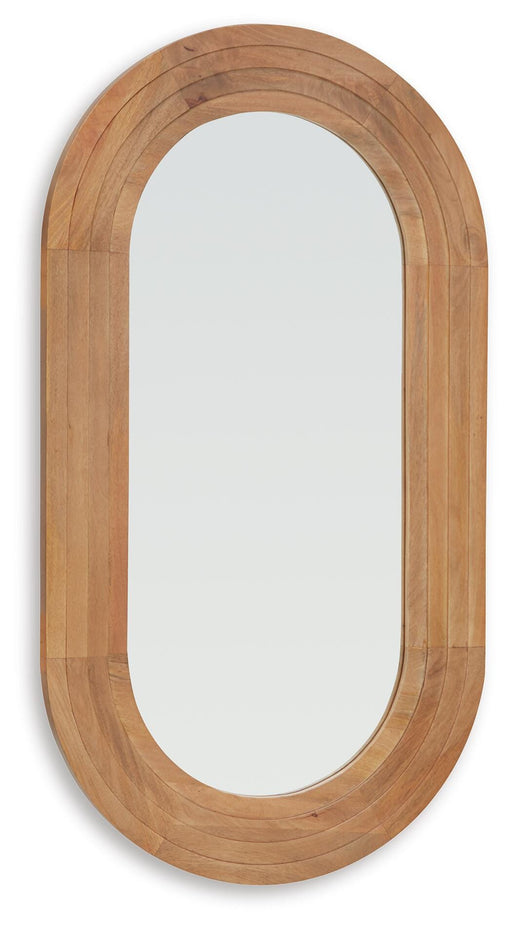 Ashley Furniture Daverly Accent Mirror with a stylish frame, shown from an angle highlighting its modern design.
