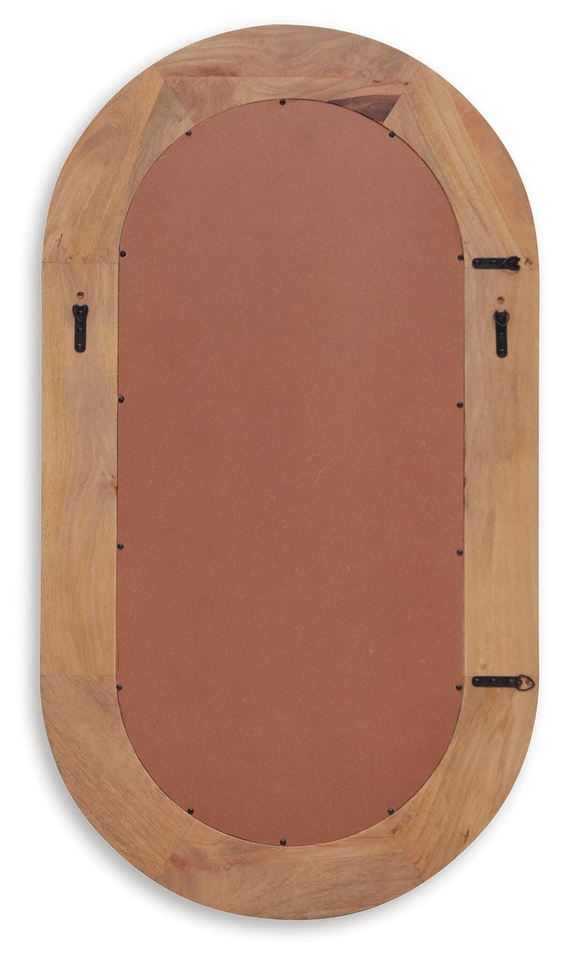 Ashley Furniture Daverly Accent Mirror with a sleek frame, shown hanging on a wall in a modern living space.