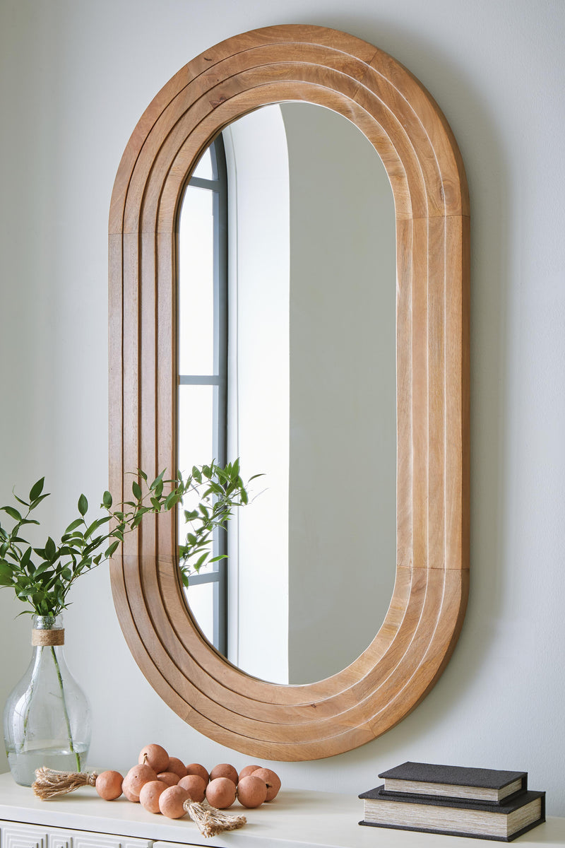 Ashley Furniture Daverly Accent Mirror with a sleek rectangular frame, hanging on a neutral wall for stylish home decor.