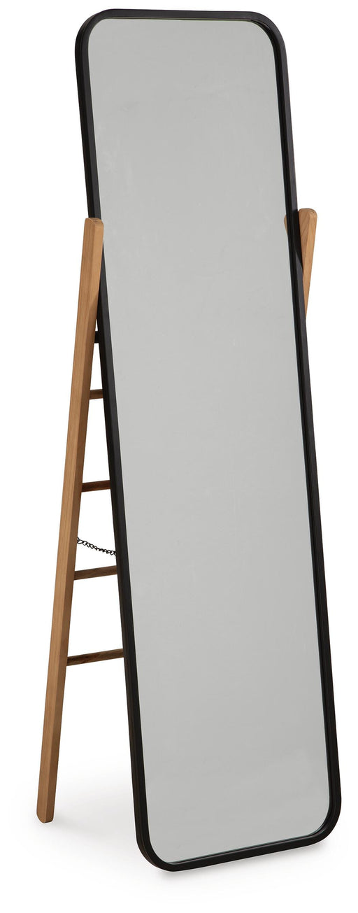Ashley Furniture Bronick floor mirror with a sleek frame, standing tall against a neutral background.