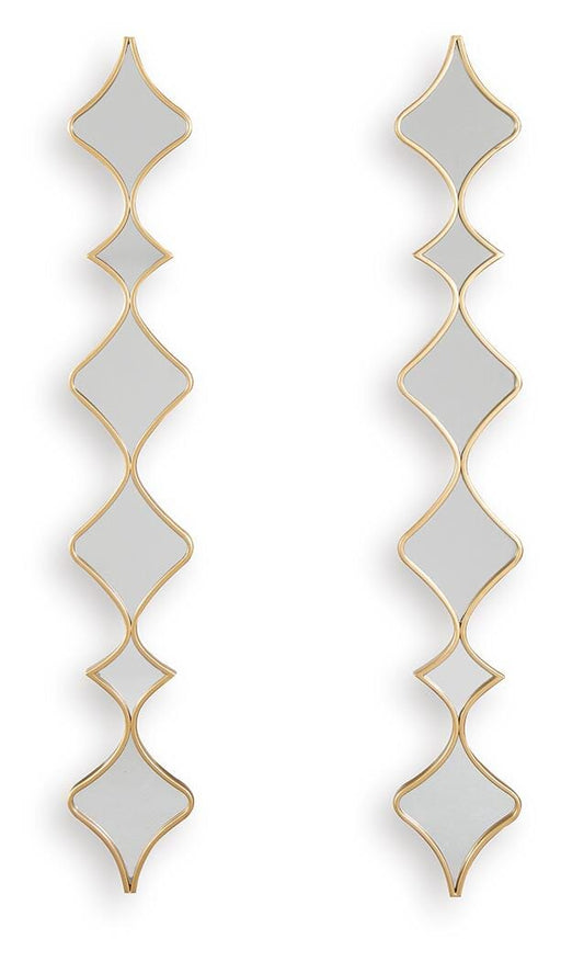 Set of two Ashley Furniture Harriswood accent mirrors with round frames, hanging side by side on a wall.