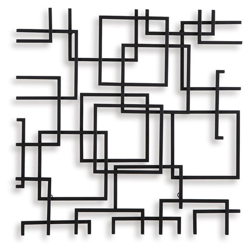 Ashley Furniture Aadanton wall decor featuring modern geometric design with black and gold accents, suitable for contemporary interior.