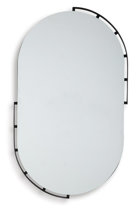 Pair of Ashley Furniture Valkings Accent Mirrors with sleek, round frames, mounted on a wall for stylish interior decor.