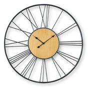 Ashley Furniture Brockett wall clock with a modern round design, featuring a sleek black finish and minimalist clock face.