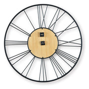 Ashley Furniture Brockett wall clock with a round face and modern design, mounted on a neutral wall.