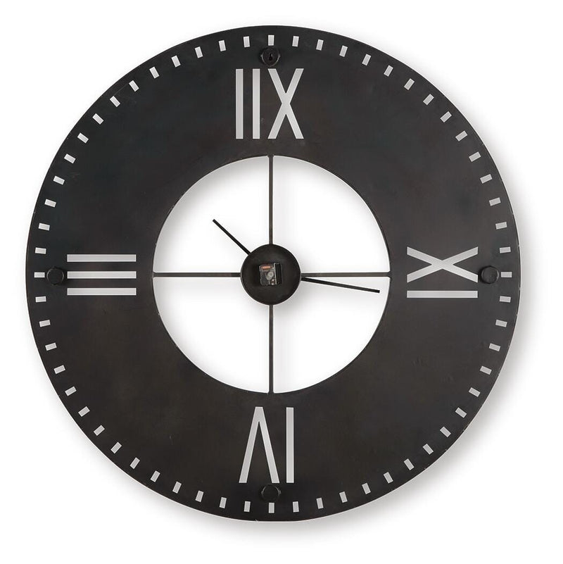 Ashley Furniture Lytle Wall Clock showing a sleek, modern design with a round face and minimalist features.