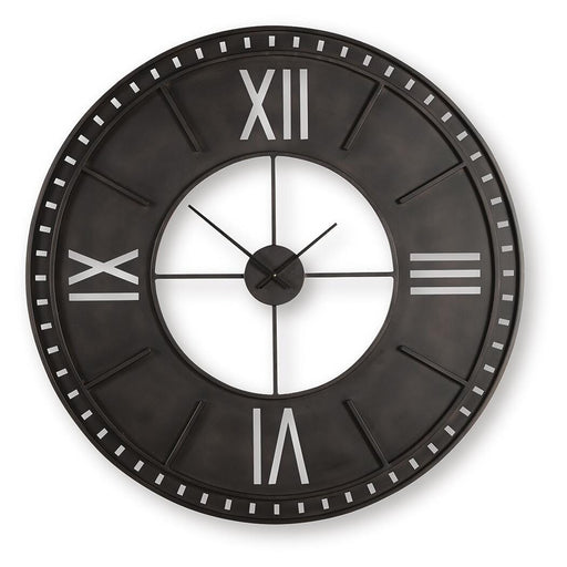 Ashley Furniture Lytle Wall Clock with a round face and modern design, mounted on a wall.