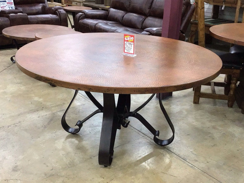 60” Hand-Hammered Copper Round Dining Table with Metal Base