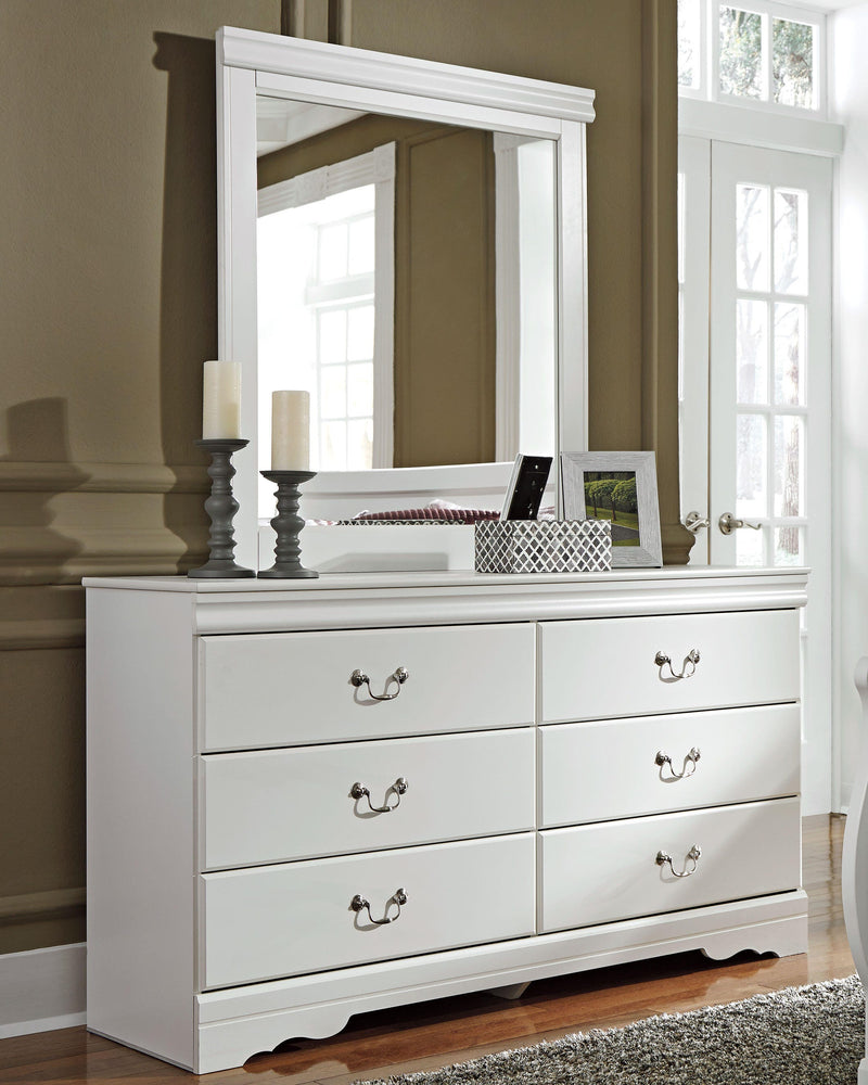 Ashley Furniture Anarasia dresser and mirror set, featuring a stylish wood dresser with a matching framed mirror.