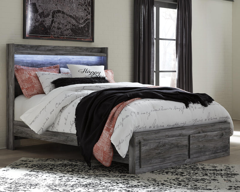 Ashley Furniture Baystorm storage bed with built-in drawers, featuring a modern design and dark wood finish.