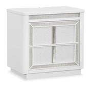 Ashley Furniture Chalanna bedroom set with a wooden bed frame, matching nightstands, and a dresser in a modern bedroom.