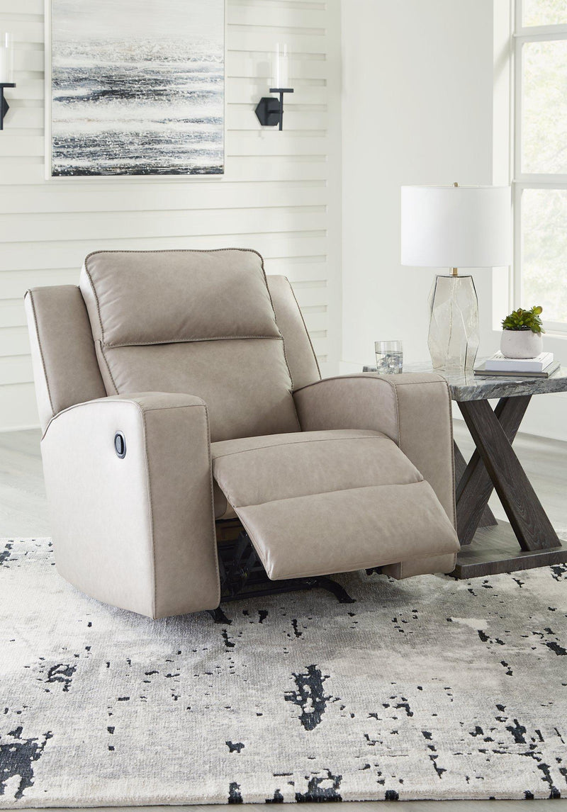 Lavenhorne Recliner by Ashley Furniture, plush fabric recliner with padded armrests and cushioned seat for comfortable lounging.