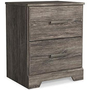Ashley Furniture Ralinksi nightstand with drawer and open shelf in warm wood finish, showcasing modern bedroom storage.