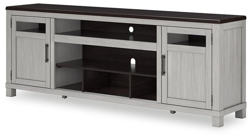 Ashley Darborn 88-inch TV stand with built-in electric fireplace, featuring modern design and ample storage space.