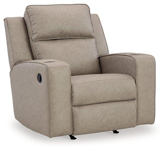 Lavenhorne recliner by Ashley Furniture showing plush fabric upholstery and cushioned armrests in a cozy living room setting.