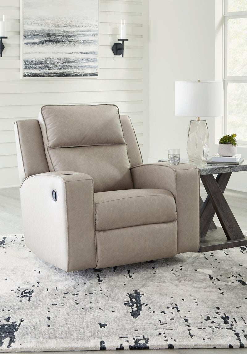 Ashley Furniture Lavenhorne recliner with plush fabric upholstery and cushioned armrests, designed for comfort and relaxation.