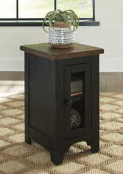 Ashley Furniture Valebeck end table set with two wooden tables featuring sleek, modern design and dark finish.