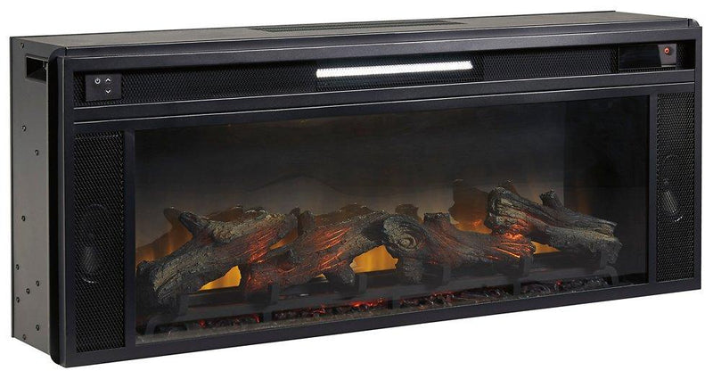 Ashley Darborn 88-inch TV stand with built-in electric fireplace, featuring wood finish and modern design for living room entertainment.