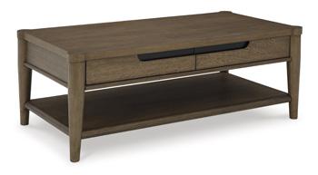 Ashley Furniture Roanhowe Occasional Table Set with two wooden tables featuring sleek, modern design and dark finish.