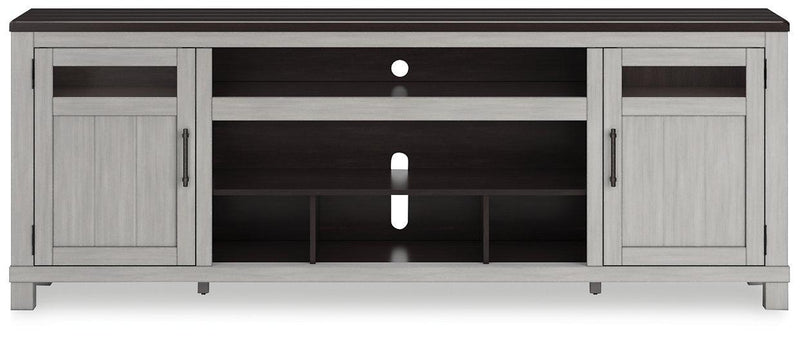 Ashley Darborn 88-inch TV stand with electric fireplace, wood finish, and storage cabinets in a modern living room setup.