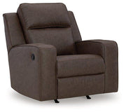 Lavenhorne recliner by Ashley Furniture featuring plush cushioning and dark brown upholstery, designed for comfortable relaxation.