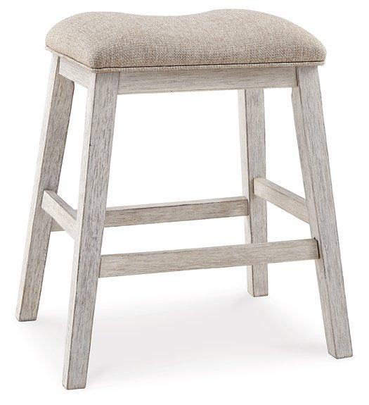 Ashley Furniture Skempton counter height dining set with barstools, featuring wooden seats and sleek metal frames.
