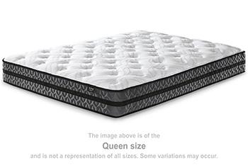 10-inch hybrid mattress by Ashley Furniture featuring pocketed coil system and plush fabric cover for comfortable sleep.
