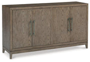 Ashley Furniture Chrestner Dining Server with wood finish, featuring multiple drawers and cabinet storage for dining room organization.