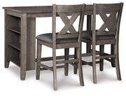 Set of Ashley Furniture Caitbrook dining barstools showing wooden seats and backrests in a modern design.