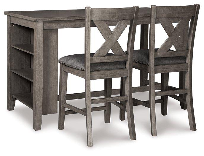 Set of Ashley Furniture Caitbrook dining barstools showing wooden seats and backrests in a modern design.