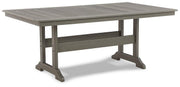 Outdoor dining set with a rectangular table and four chairs by Ashley Furniture, ideal for patio or garden gatherings.
