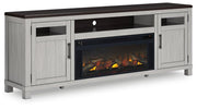 Ashley Darborn 88-inch TV stand with built-in electric fireplace, showcasing modern wood finish and ample storage.