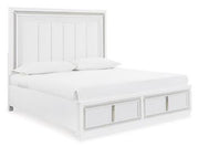 Ashley Furniture Chalanna upholstered storage bed with padded headboard and ample storage drawers in a modern bedroom setting.