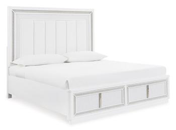 Ashley Furniture Chalanna upholstered storage bed with padded headboard and ample storage drawers in a modern bedroom setting.