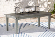 Outdoor seating set featuring Ashley Furniture Visola sofa, loveseat, and coffee table with weather-resistant cushions and stylish design.