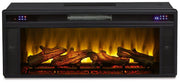 Ashley Darborn 88-inch TV stand with electric fireplace, featuring modern design and open shelving for media storage.