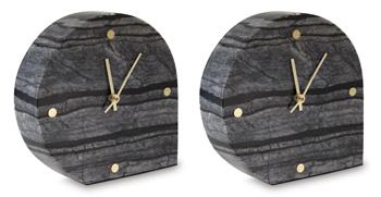 Set of two Ashley Furniture Janmour table clocks, stylish tabletop accessories with modern design and clear clock faces.