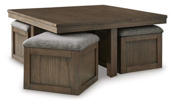 Ashley Furniture Boardernest Occasional Table Set featuring three rustic wood tables with metal accents and modern design.