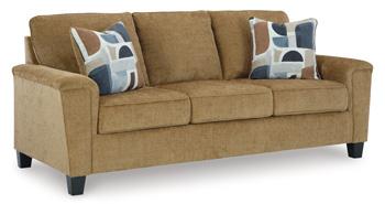 Ashley Furniture Erinslane living room set featuring a sofa and armchair with neutral upholstery and wooden legs.