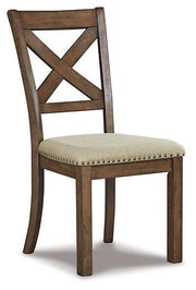 Ashley Moriville dining chair with wooden legs and upholstered seat, showcasing a stylish and comfortable design.